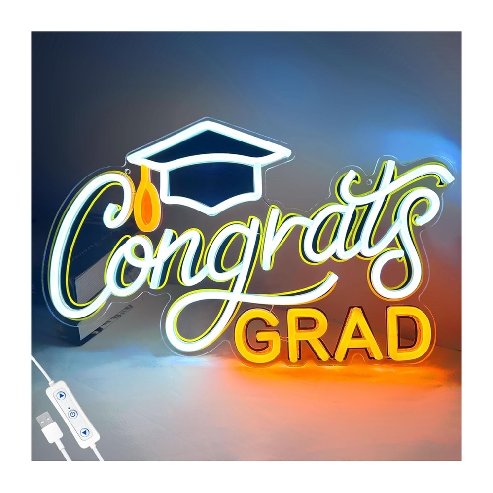 Amazon Congrats Grad Neon Sign - Black, White, Orange